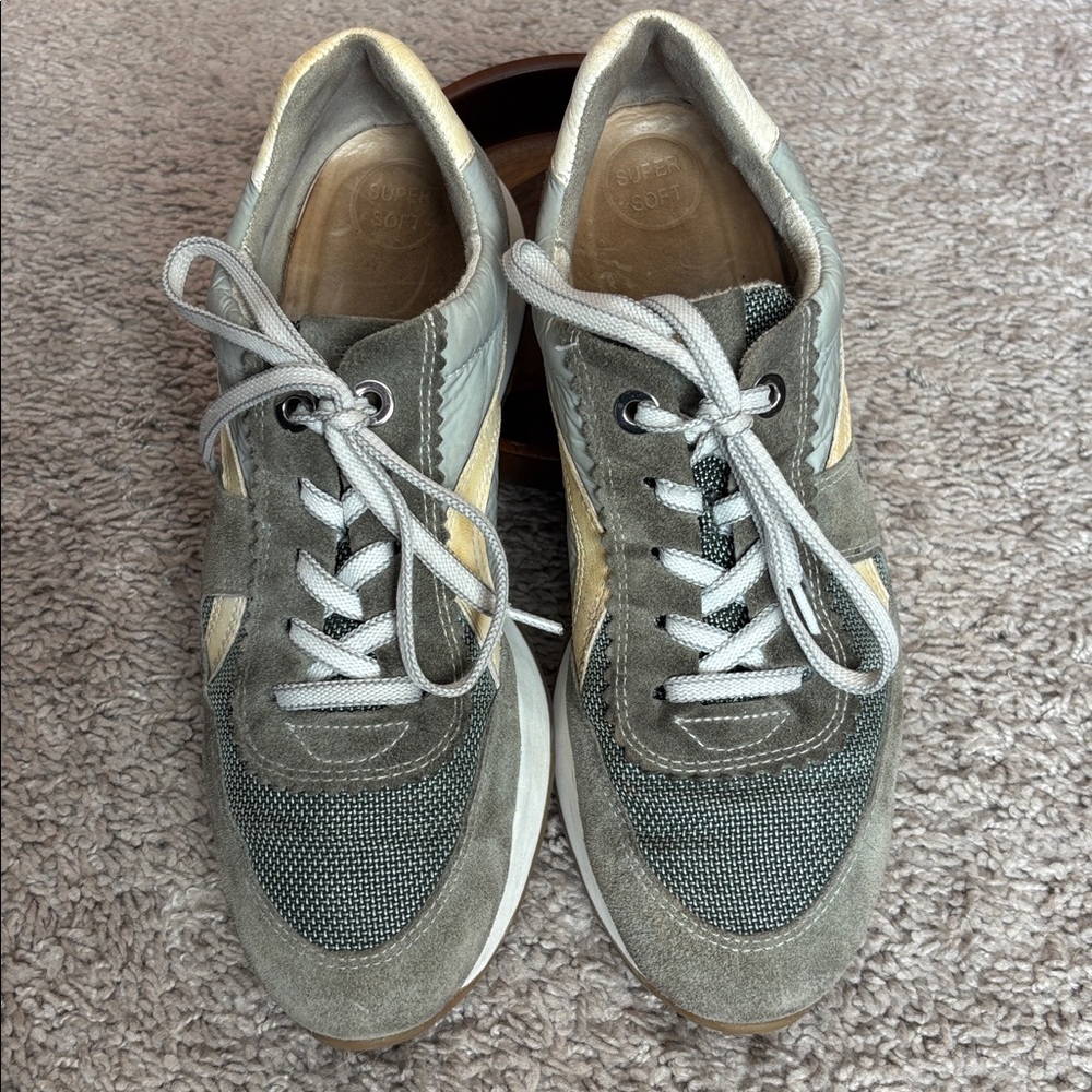 Paul Green Gray/Cream Leather Lace-Up Sneakers | US Size 8/UK 5.5